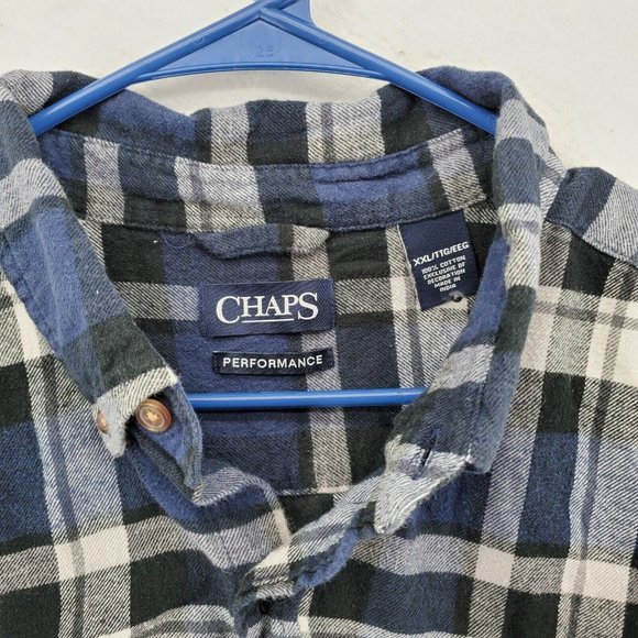 Chaps Shirt Men's Long Sleeve Flannel Button Up Collared Plaid Blue 2XL - Picture 7 of 12